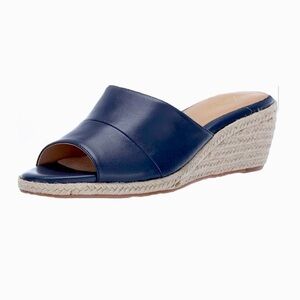 TROTTERS LEATHER COLONY 2.5” WEDGE NAVY ESPADRILLE SLIDE SANDALS Size 8 1/2 NWOT